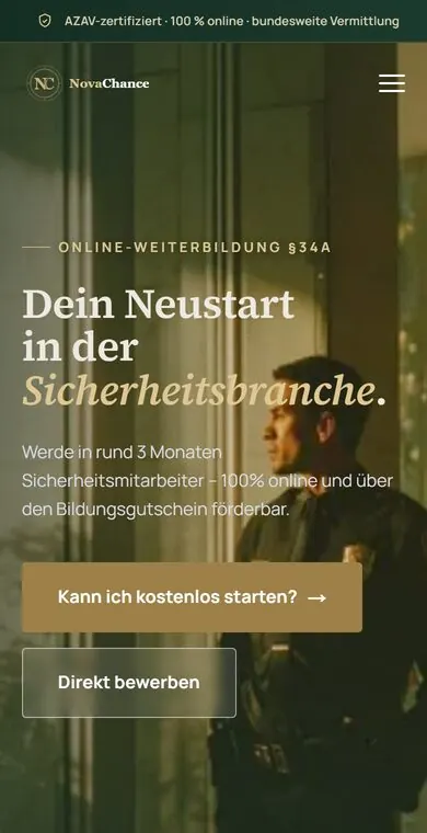 Startseite der Website am Handy