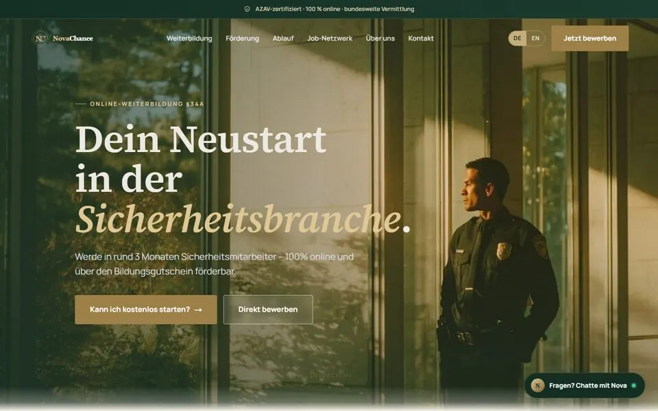 Startseite der Website am Rechner