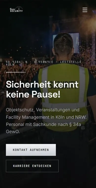 Startseite der Website am Handy